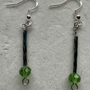 Green & Monochromatic Embellished Beaded 925 Silver Dangle Earrings Style# 032